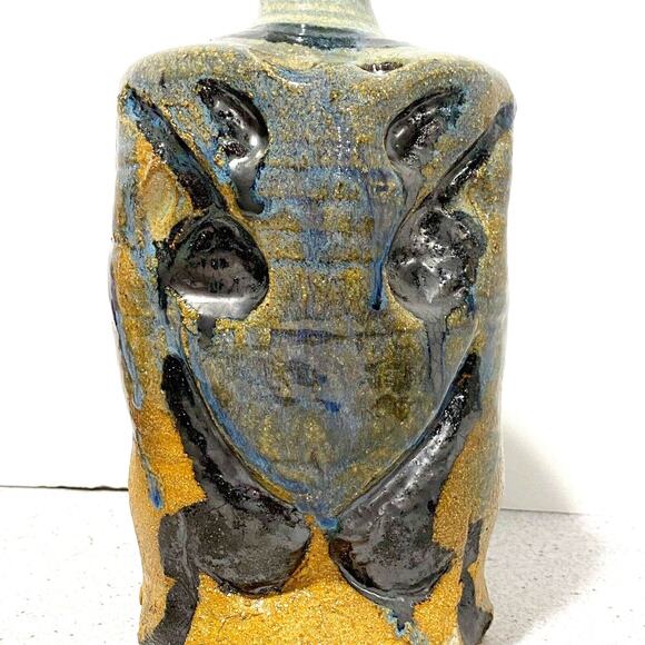 1977 Studio pottery ugly face pitcher jug vase cobalt blue and stoneware signed - Picture 2 of 14